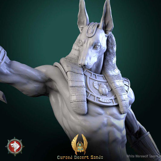 Anhotek, Jackal of the Black Gate - 32mm Scale - Unpainted Miniature for DnD, Pathfinder, Tabletop RPGs - White Werewolf Tavern