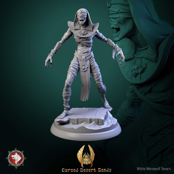 Cursed Mummies - 32mm Scale - Unpainted Miniature for DnD, Pathfinder, Tabletop RPGs - White Werewolf Tavern