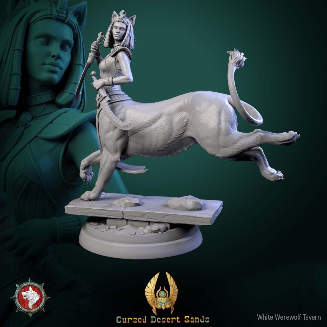 Sphinx Daughters of Sekhara - 32mm Scale - Unpainted Miniature for DnD, Pathfinder, Tabletop RPGs - White Werewolf Tavern