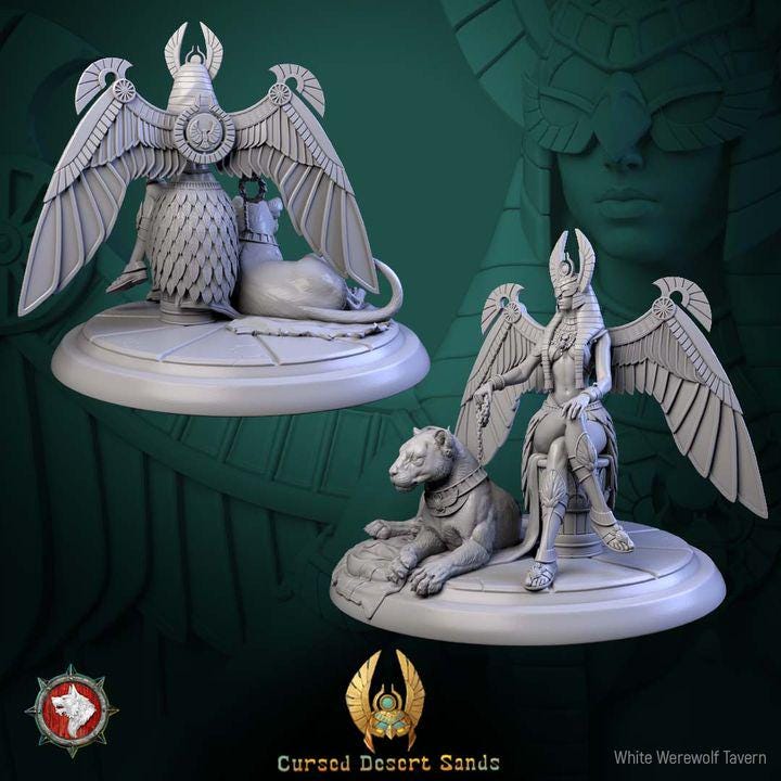 Sekhara the Lion Mother - 32mm Scale - Unpainted Miniature for DnD, Pathfinder, Tabletop RPGs - White Werewolf Tavern