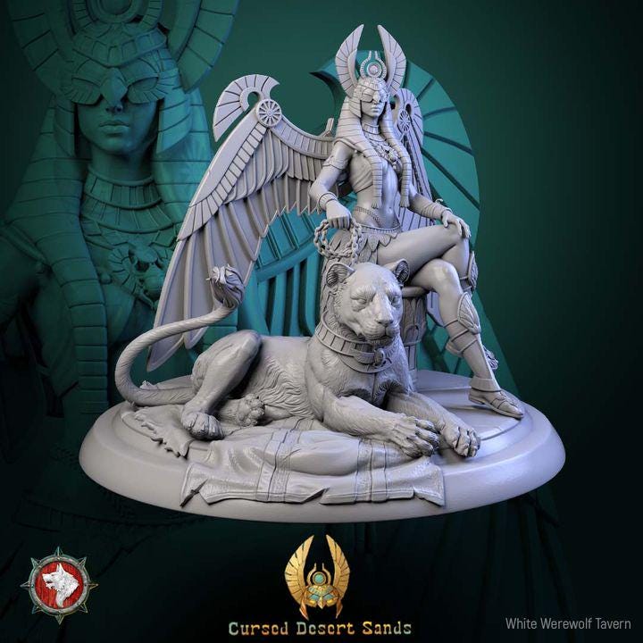 Sekhara the Lion Mother - 32mm Scale - Unpainted Miniature for DnD, Pathfinder, Tabletop RPGs - White Werewolf Tavern