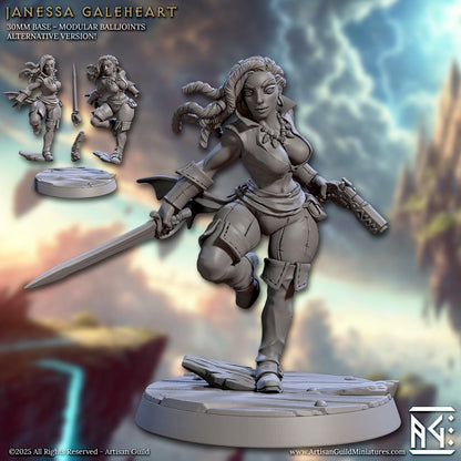 Female Fighter, Janessa Galeheart - 32mm Scale - Unpainted Miniature for DnD, Pathfinder, Tabletop RPGs - Artisan Guild