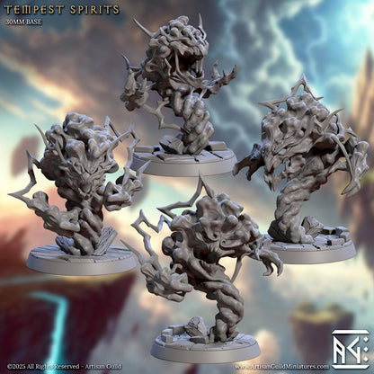 Tempest Spirits, Medium Air Elementals - 32mm Scale - Unpainted Miniature for DnD, Pathfinder, Tabletop RPGs - Artisan Guild