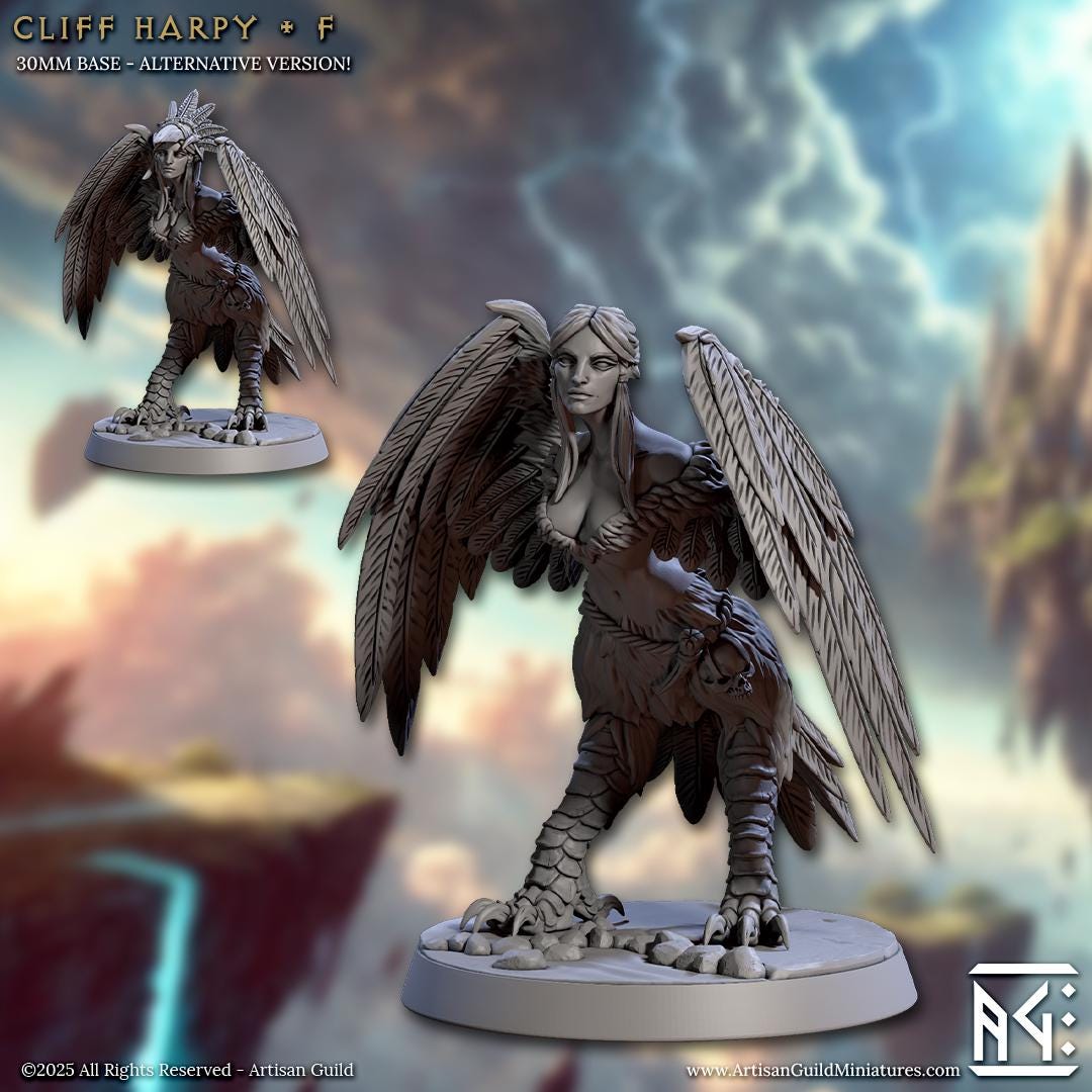 Cliff Harpies - 32mm Scale - Unpainted Miniature for DnD, Pathfinder, Tabletop RPGs - Artisan Guild