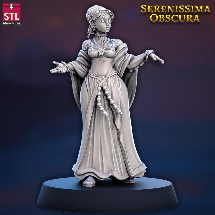 Elven Noble, Dogaresa Andrea Badoer - Serenissima Obscura - 32mm Scale - Unpainted Miniature for DnD, Pathfinder, Tabletop RPGs - STL Minis