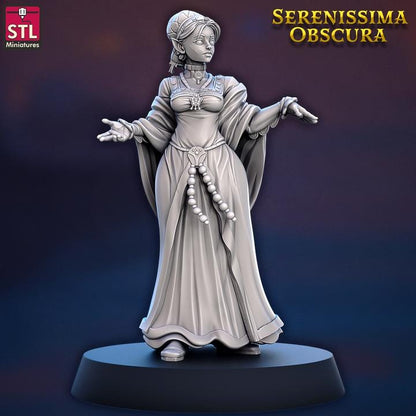 Elven Noble, Dogaresa Andrea Badoer - Serenissima Obscura - 32mm Scale - Unpainted Miniature for DnD, Pathfinder, Tabletop RPGs - STL Minis