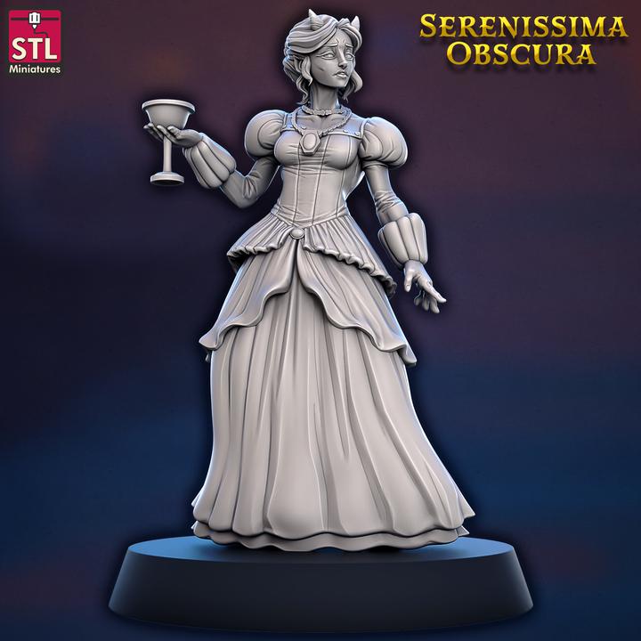 Elven Noble, Bianca Lisiado - Serenissima Obscura - 32mm Scale - Unpainted Miniature for DnD, Pathfinder, Tabletop RPGs - STL Minis