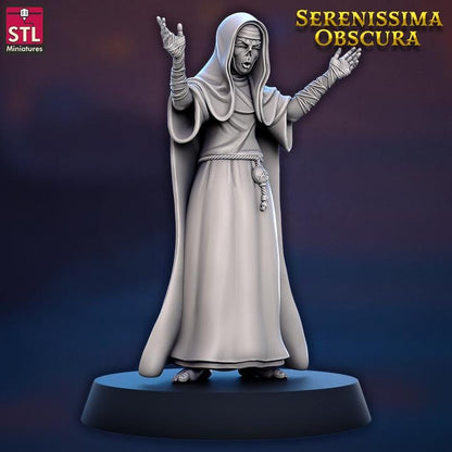 Worshipper Nun - Serenissima Obscura - 32mm Scale - Unpainted Miniature for DnD, Pathfinder, Tabletop RPGs - STL Miniatures