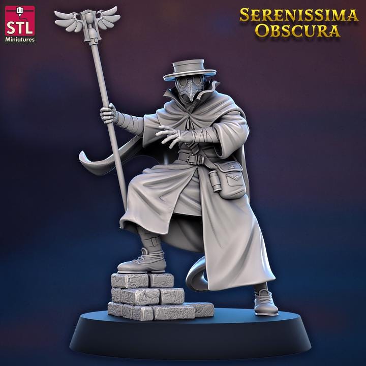 The Plague Doctor - Serenissima Obscura - 32mm Scale - Unpainted Miniature for DnD, Pathfinder, Tabletop RPGs - STL Miniatures