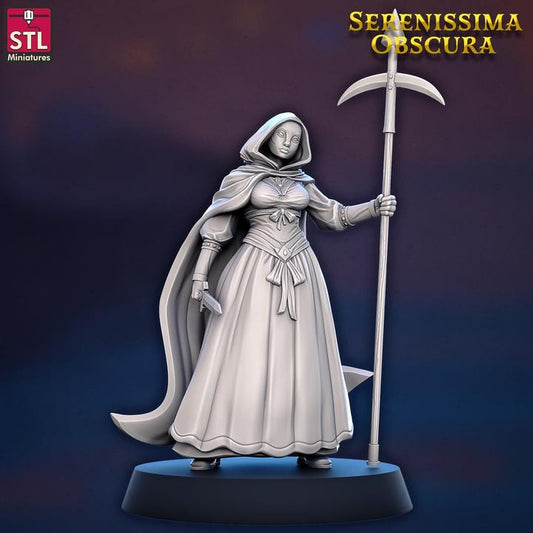 Female Masked Citizen, Pose C - Serenissima Obscura - 32mm Scale - Unpainted Miniature for DnD, Pathfinder, Tabletop RPGs - STL Minis