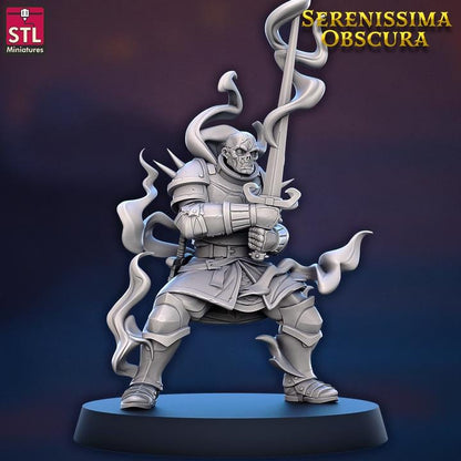 Undead Paladin, Shadow Warrrior B - Serenissima Obscura - 32mm Scale - Unpainted Miniature for DnD, Pathfinder, Tabletop RPGs - STL Minis