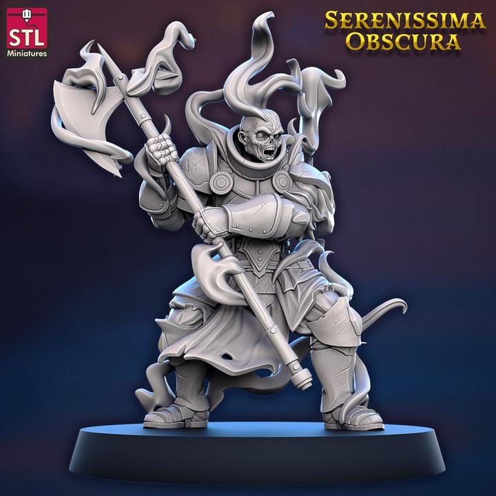 Undead Paladin, Shadow Warrrior A - Serenissima Obscura - 32mm Scale - Unpainted Miniature for DnD, Pathfinder, Tabletop RPGs - STL Minis