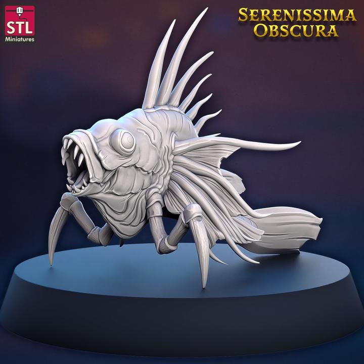 Mutated Fish - Serenissima Obscura - 32mm Scale - Unpainted Miniature for DnD, Pathfinder, Tabletop RPGs - STL Miniatures