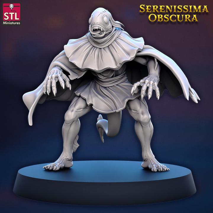 Gorg, Fishfolk - Serenissima Obscura - 32mm Scale - Unpainted Miniature for DnD, Pathfinder, Tabletop RPGs - STL Miniatures