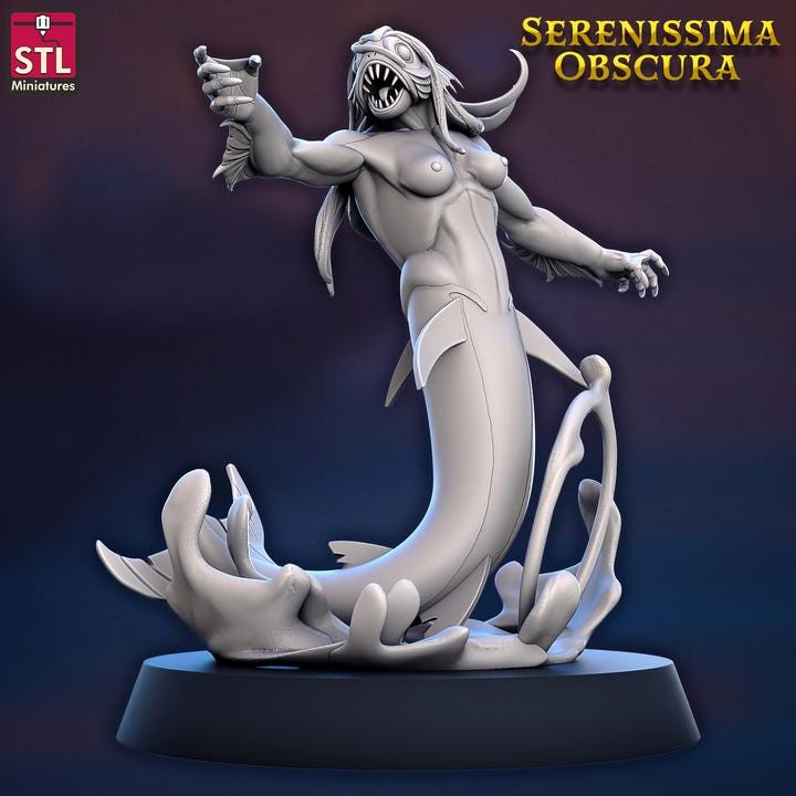 Asmun, Fishfolk - Serenissima Obscura - 32mm Scale - Unpainted Miniature for DnD, Pathfinder, Tabletop RPGs - STL Miniatures