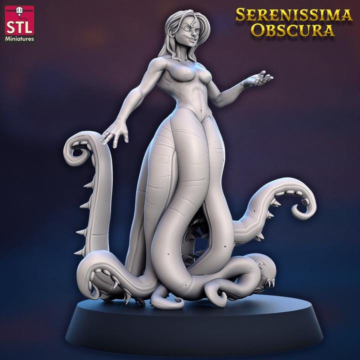 Niome, Deep Sea Mermaid - Serenissima Obscura - 32mm Scale - Unpainted Miniature for DnD, Pathfinder, Tabletop RPGs - STL Miniatures