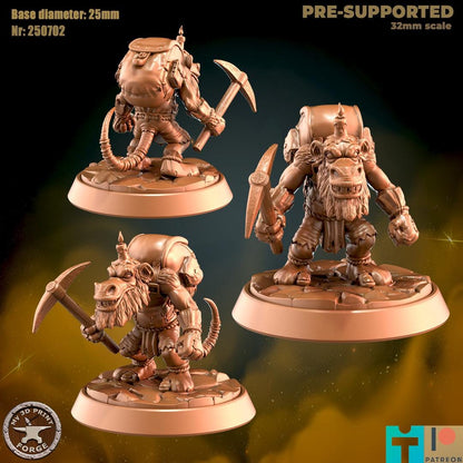Kobold Miner - 3 Poses - 32mm Scale - Unpainted Miniature for DnD, Pathfinder, Tabletop RPGs - My3dPrintForge