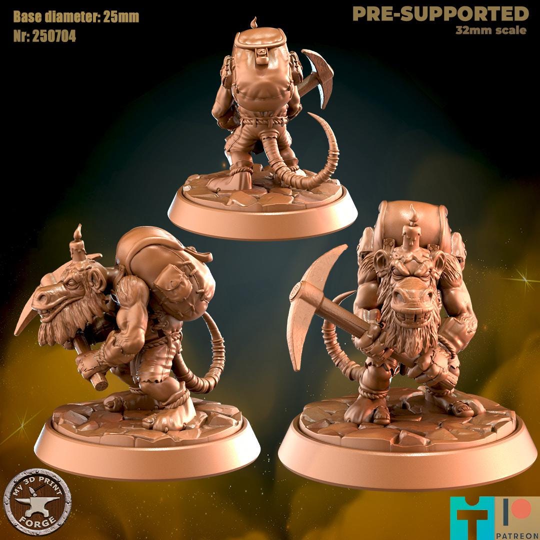Kobold Miner - 3 Poses - 32mm Scale - Unpainted Miniature for DnD, Pathfinder, Tabletop RPGs - My3dPrintForge