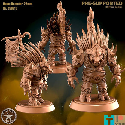 Spined Boarfolk Barbarian - 3 Poses - 32mm Scale - Unpainted Miniature for DnD, Pathfinder, Tabletop RPGs - My3dPrintForge