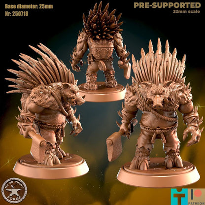 Spined Boarfolk Hunter - 3 Poses - 32mm Scale - Unpainted Miniature for DnD, Pathfinder, Tabletop RPGs - My3dPrintForge