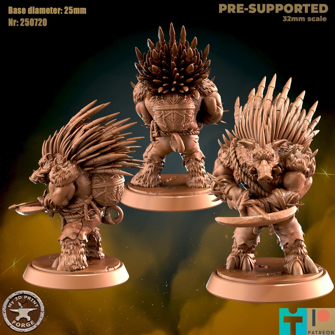 Spined Boarfolk Hunter - 3 Poses - 32mm Scale - Unpainted Miniature for DnD, Pathfinder, Tabletop RPGs - My3dPrintForge