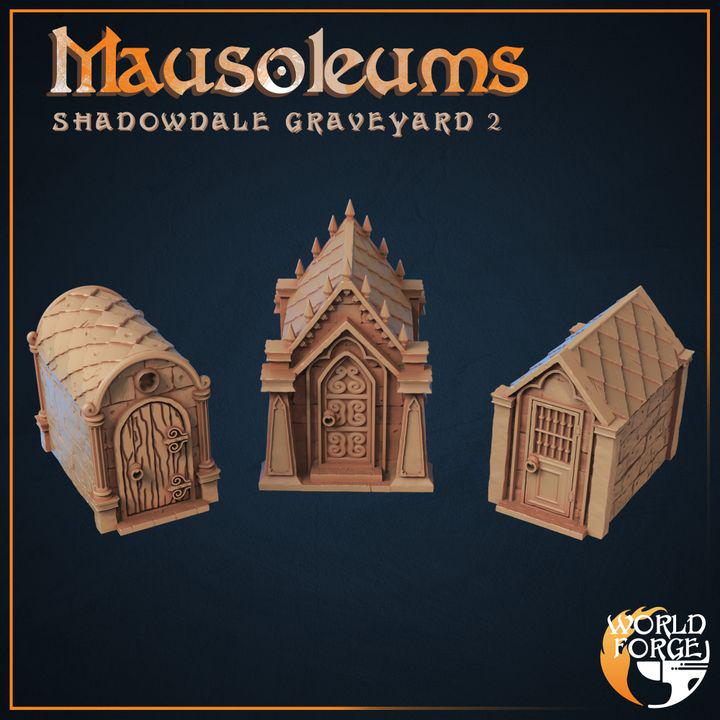Mausoleums - Graveyard Collection - 32mm Scale - Unpainted Miniature for DnD, Pathfinder, Tabletop RPGs, Dioramas - World Forge Miniatures