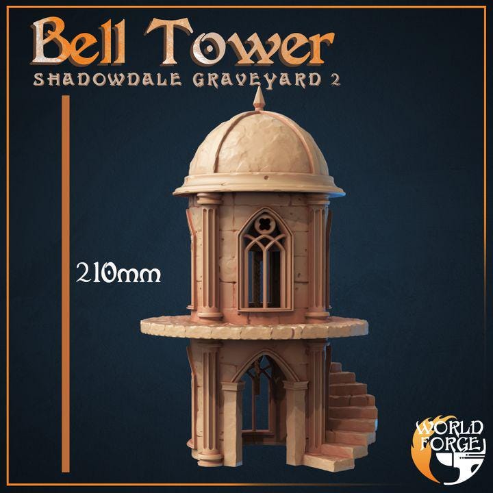 Bell Tower - Graveyard Collection - 32mm Scale - Unpainted Miniature for DnD, Pathfinder, Tabletop RPGs, Dioramas - World Forge Miniatures