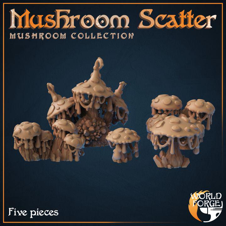 Mushroom Scatter - Mushroom Collection - 32mm Scale - Unpainted Miniature for DnD, Pathfinder, Tabletop RPGs, and Dioramas - World Forge