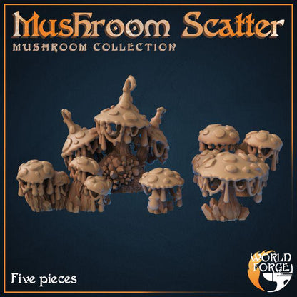 Mushroom Scatter - Mushroom Collection - 32mm Scale - Unpainted Miniature for DnD, Pathfinder, Tabletop RPGs, and Dioramas - World Forge