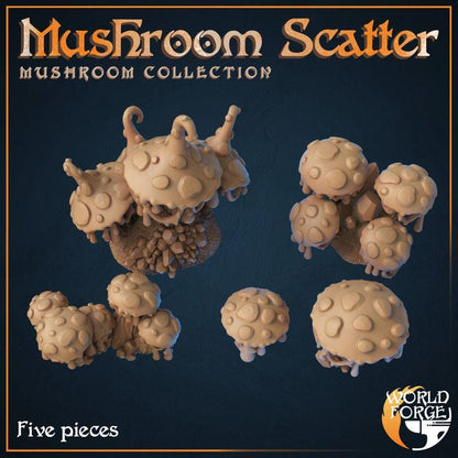 Mushroom Scatter - Mushroom Collection - 32mm Scale - Unpainted Miniature for DnD, Pathfinder, Tabletop RPGs, and Dioramas - World Forge