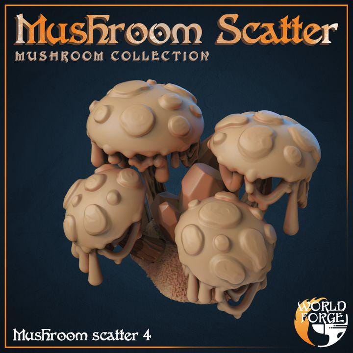 Mushroom Scatter - Mushroom Collection - 32mm Scale - Unpainted Miniature for DnD, Pathfinder, Tabletop RPGs, and Dioramas - World Forge