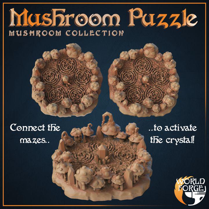 Mushroom Puzzle - Mushroom Collection - 32mm Scale - Unpainted Miniature for DnD, Pathfinder, Tabletop RPGs, and Dioramas - World Forge