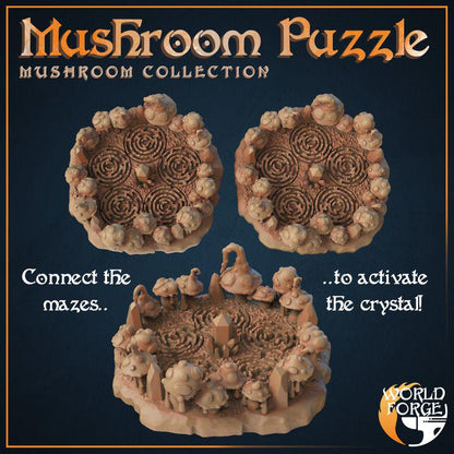 Mushroom Puzzle - Mushroom Collection - 32mm Scale - Unpainted Miniature for DnD, Pathfinder, Tabletop RPGs, and Dioramas - World Forge