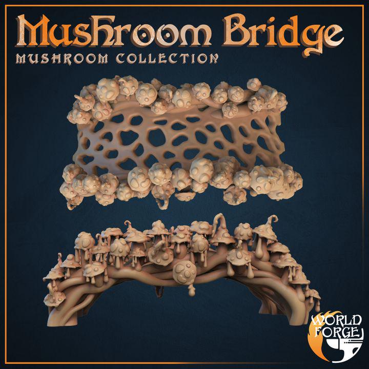 Mushroom Bridge - Mushroom Collection - 32mm Scale - Unpainted Miniature for DnD, Pathfinder, Tabletop RPGs, and Dioramas - World Forge