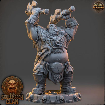 Gorthak Doubleiron - The Skullmarch Ogre Clan - 32mm Scale - Unpainted Miniature for DnD, Pathfinder, Tabletop RPGs - Daybreak Miniatures