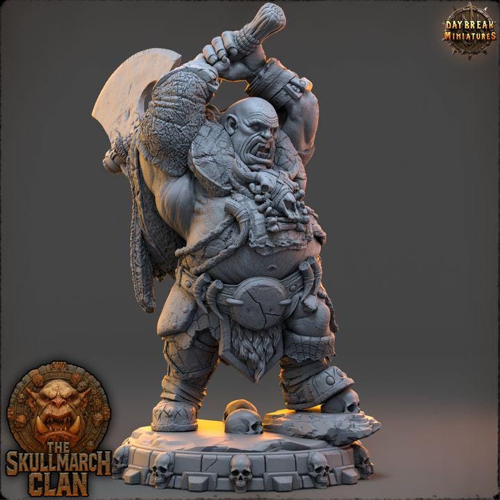 Tholgar Dawnsplitter - The Skullmarch Ogre Clan - 32mm Scale - Unpainted Miniature for DnD, Pathfinder, Tabletop RPGs - Daybreak Miniatures
