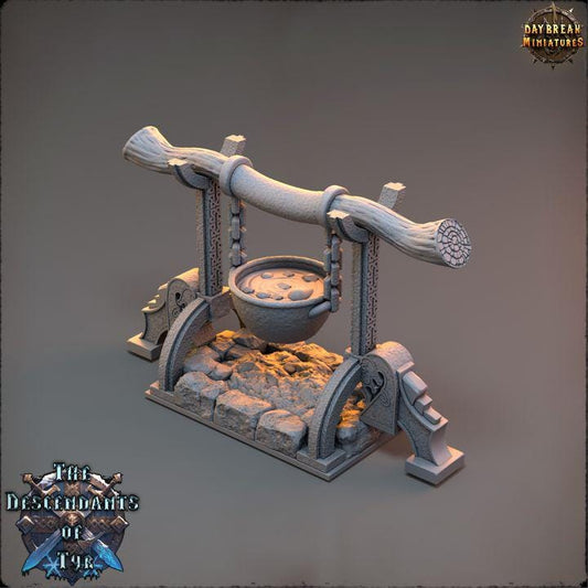 Soup Cauldron, Lava Boilery, Descendants of Tyr - 32mm Scale Unpainted Miniature for DnD, Pathfinder, Tabletop RPGs - Daybreak Miniatures