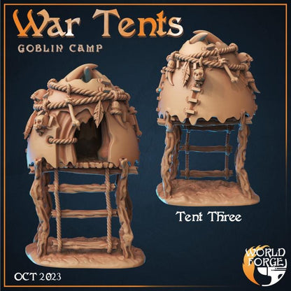 Goblin War Tents, Goblin Camp Collection - 32mm Scale - Unpainted Miniature for DnD, Pathfinder, Tabletop RPGs, Dioramas - World Forge