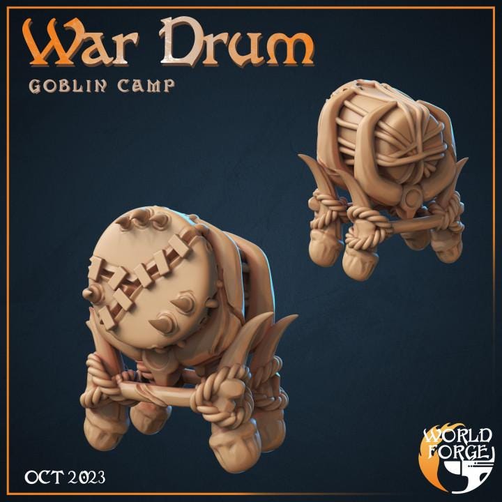 Goblin War Drum, Goblin Camp Collection - 32mm Scale - Unpainted Miniature for DnD, Pathfinder, Tabletop RPGs, Dioramas - World Forge