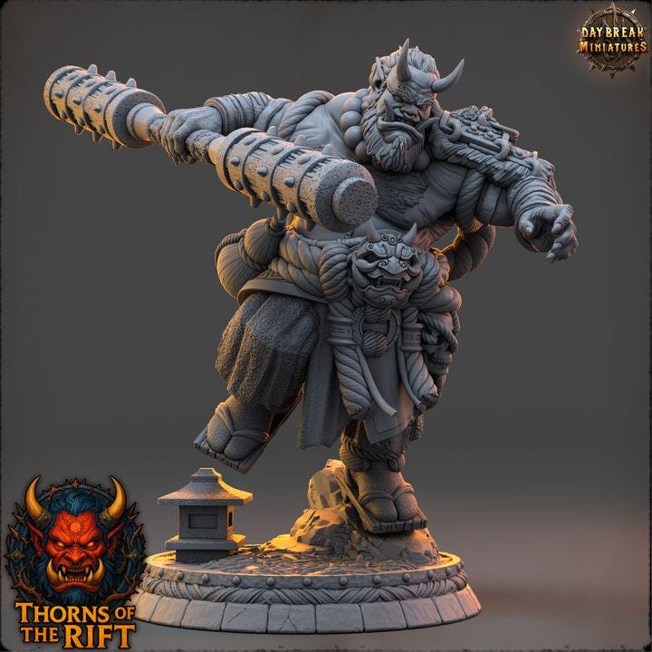 Tetsubō-oni, Oni Miniature - Thorns of the Rift - 32mm Scale - Unpainted Miniature for DnD, Pathfinder, Tabletop RPGs - Daybreak Miniatures
