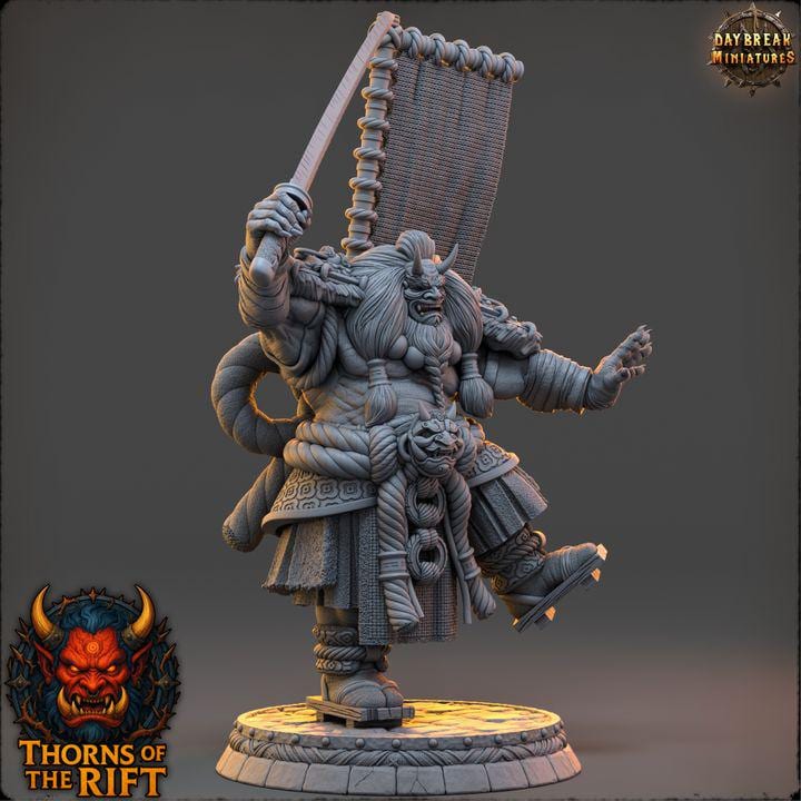 Hōnō-hata, Oni Miniature - Thorns of the Rift - 32mm Scale - Unpainted Miniature for DnD, Pathfinder, Tabletop RPGs - Daybreak Miniatures