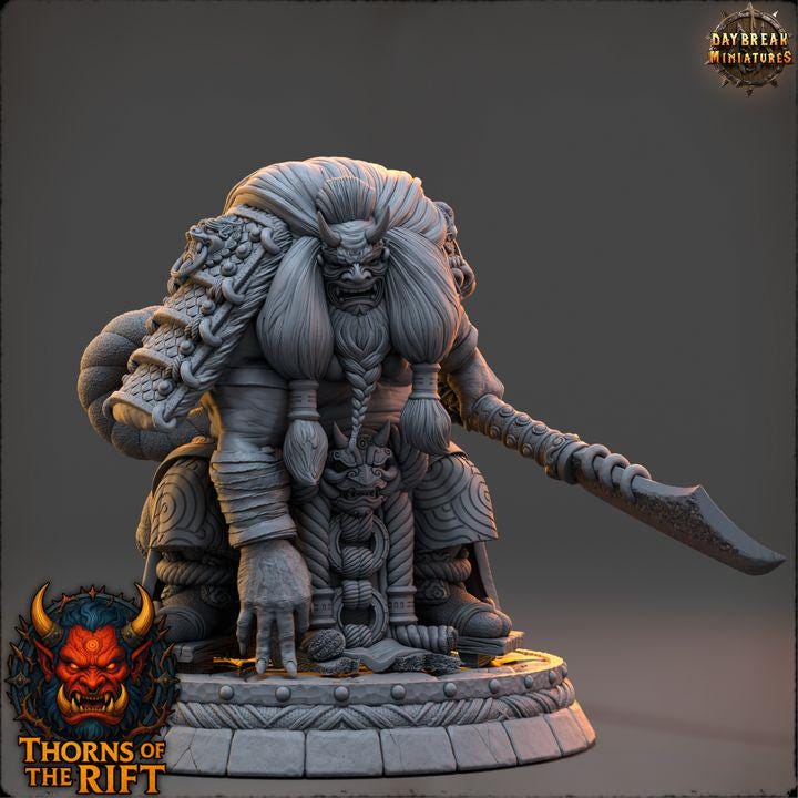 Tetsuyama, Oni Miniature - Thorns of the Rift - 32mm Scale - Unpainted Miniature for DnD, Pathfinder, Tabletop RPGs - Daybreak Miniatures
