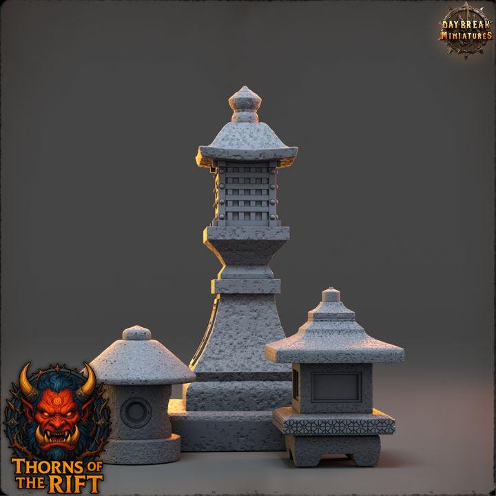 Kageakari, Small Statues - Thorns of the Rift - 32mm Scale - Unpainted Miniature for DnD, Pathfinder, Tabletop RPGs - Daybreak Miniatures