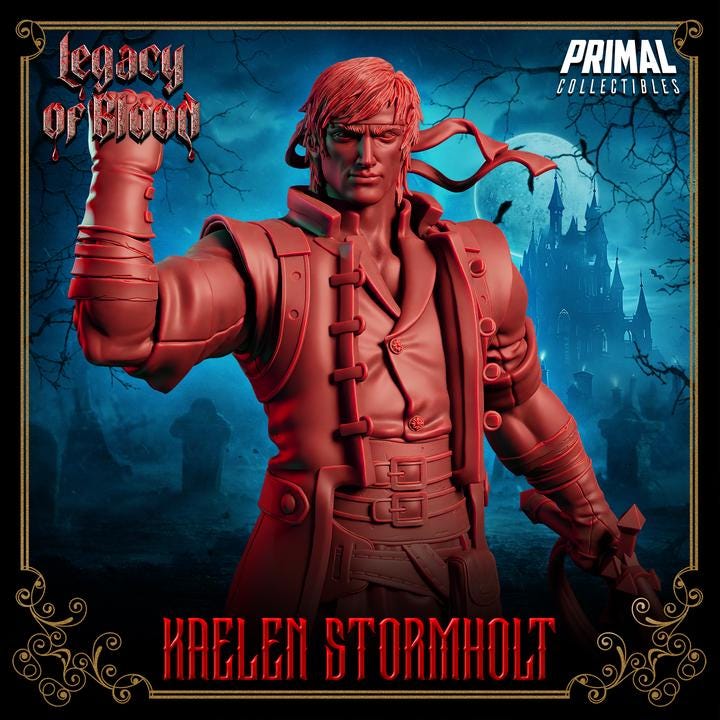 Kaelen Stormholt, Legacy of Blood - 28mm, 32mm, 75mm Scale - Unpainted Miniature for DnD, Pathfinder, Tabletop RPGs - Primal Collectibles