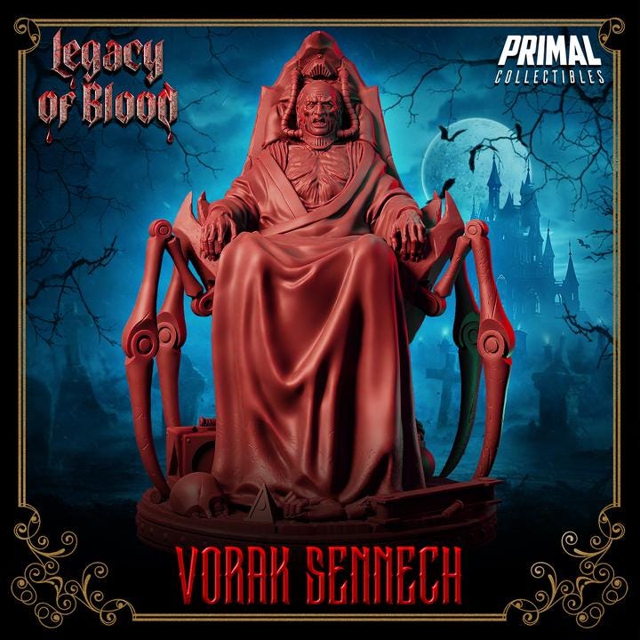 Lord Vorak Sennech, Legacy of Blood - 28mm, 32mm, 75mm Scale - Unpainted Miniature for DnD, Pathfinder, Tabletop RPGs