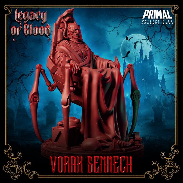 Lord Vorak Sennech, Legacy of Blood - 28mm, 32mm, 75mm Scale - Unpainted Miniature for DnD, Pathfinder, Tabletop RPGs