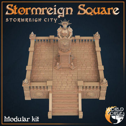 City Square with Statue - Stormreign City - 32mm Scale - Unpainted Miniature for DnD, Pathfinder, Tabletop RPGs & Dioramas - World Forge