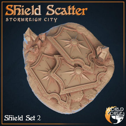 Shield Scatter - Stormreign City - 32mm Scale - Unpainted Miniature for DnD, Pathfinder, Tabletop RPGs & Dioramas - World Forge