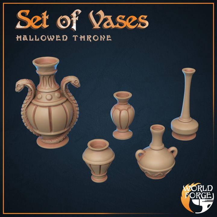 Vases - Hallowed Throne Catacombs - 32mm Scale - Unpainted Miniature for DnD, Pathfinder, Tabletop RPGs & Dioramas - World Forge