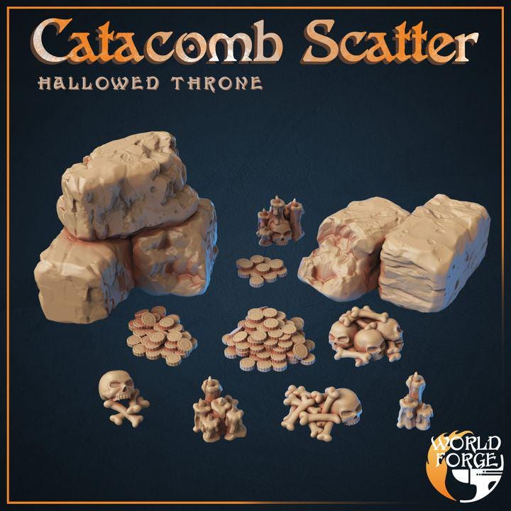 Catacomb Scatter - Hallowed Throne Catacombs - 32mm Scale - Unpainted Miniature for DnD, Pathfinder, Tabletop RPGs & Dioramas - World Forge